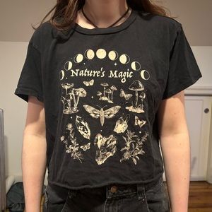 Black croptop with Natures Magic whimsical design
